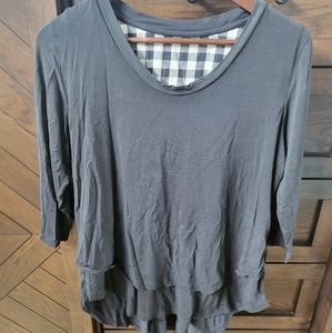 Latched Mama Layered 3/4 Sleeve Nursing Shirt Grey and White Check Detail